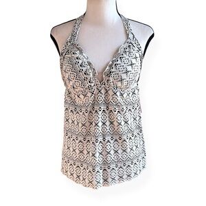 3/$20💥 Bisou Bisou Tankini Swimsuit Halter Top Neutral Lace Ruffle Hem NWT